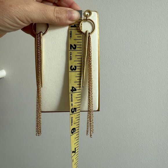 Gold Tone Statement Dangle Chain Earrings 6” - Picture 5 of 5